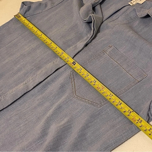 UMGEE DENIM Lightweight Wash Denim Shirt Cap Sleeves~Frayed Edges~Size S - Picture 10 of 11